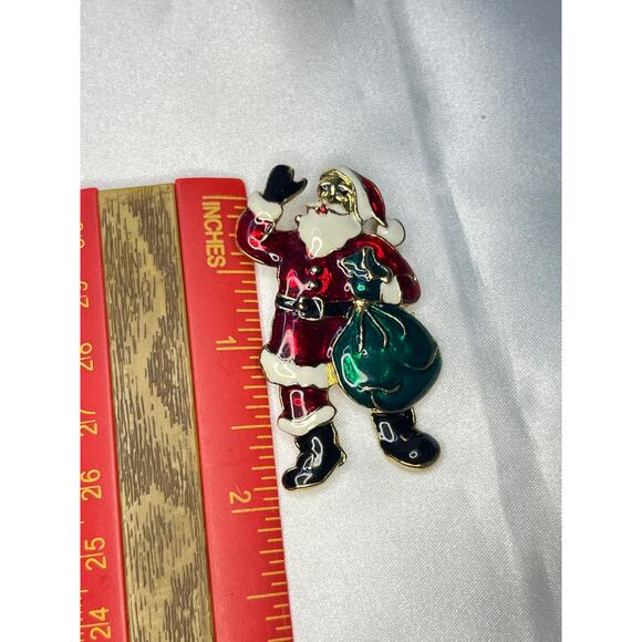Santa Vintage Brooch Enamel over Metal - Picture 3 of 3